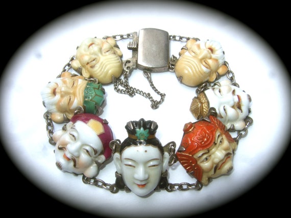 Exotic Sterling Porcelain Enamel Seven Lucky Gods… - image 2