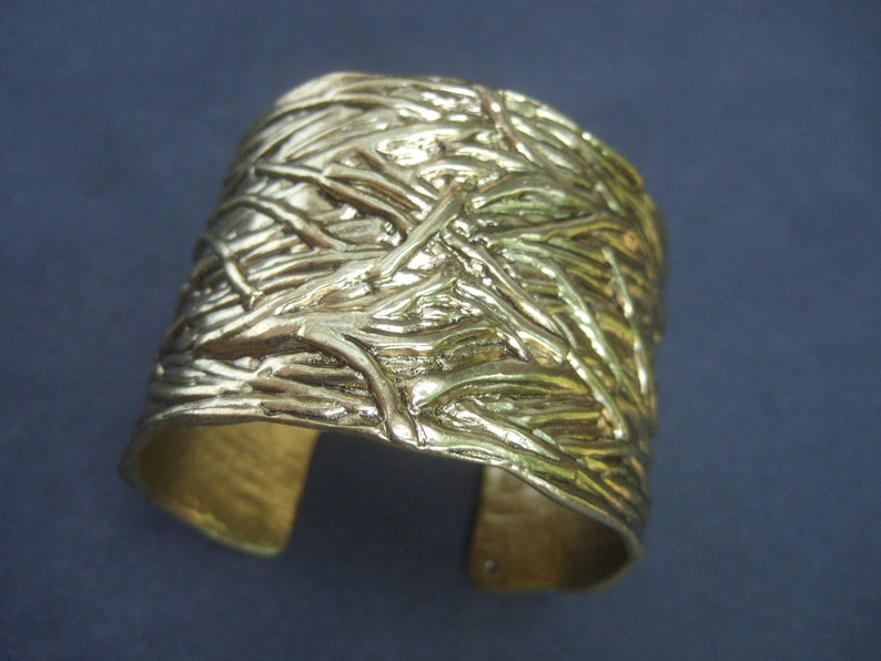 Chic Wide Gilt Metal Textured Cuff Bracelet Designed by Karine Sultan image 3