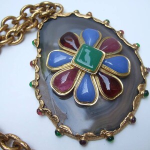 Monumental Chanel Couture Poured Glass Huge Agate Pendant. 1980&#39;s. Pate-De-Verre.