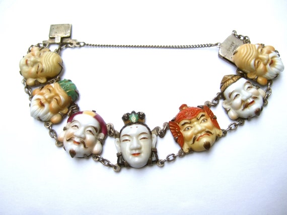 Exotic Sterling Porcelain Enamel Seven Lucky Gods… - image 9