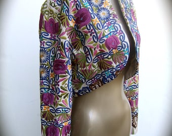 Elaborately Floral Embroidered Bolero Style Cropped Jacket c 1990s