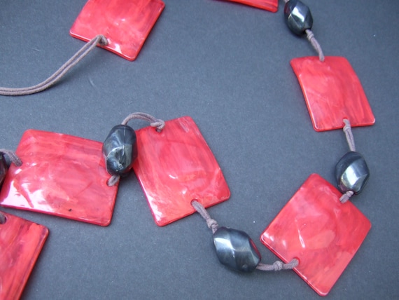 Resin Tile Beaded String Cord Tie Belt c 1980s - image 4