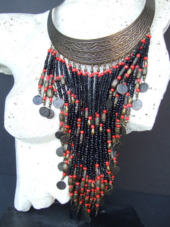 Exotic Artisan Handmade Massive Glass Beaded Bib … - image 9