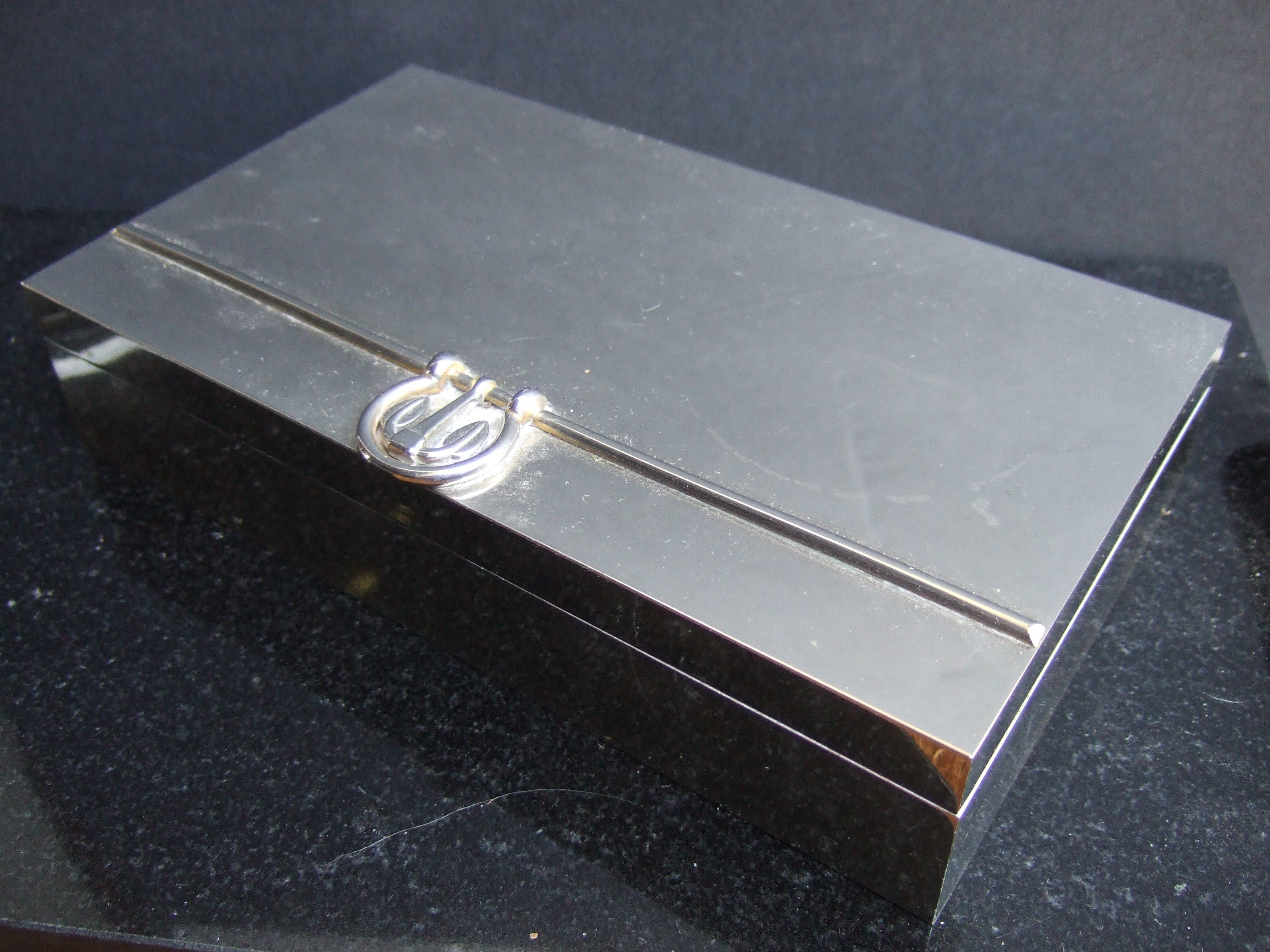 GUCCI Italy Sleek Luxurious Silver Plated Wood Lined Decorative