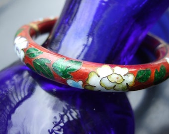 Exotic Cloisonne Hinged Enamel Bangle Bracelet c 1970s