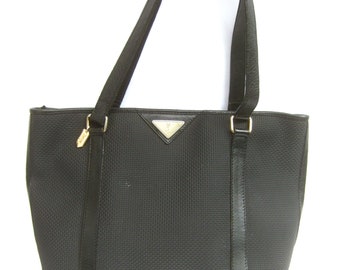 YVES SAINT LAURENT Paris Chic Tote Style Rubber & Leather Trim Handbag c 1980s