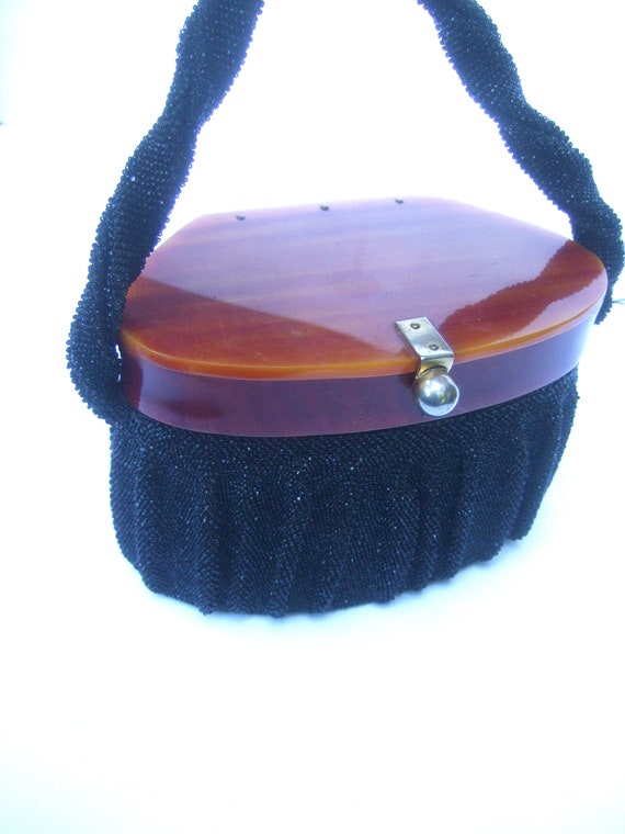 1940s Art Deco Black Glass Caviar Beaded Box Purse - image 4