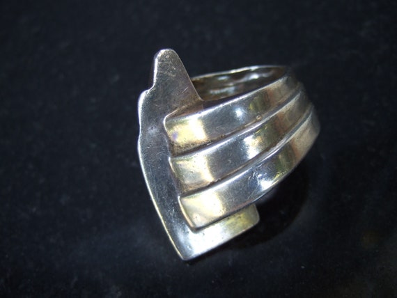 Sterling Silver Bold Chunky Modernist Style Ring … - image 4