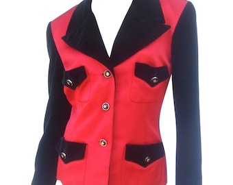 Chanel Scarlet Silk and Velvet Jacket. Mid 90's Power Dressing style.