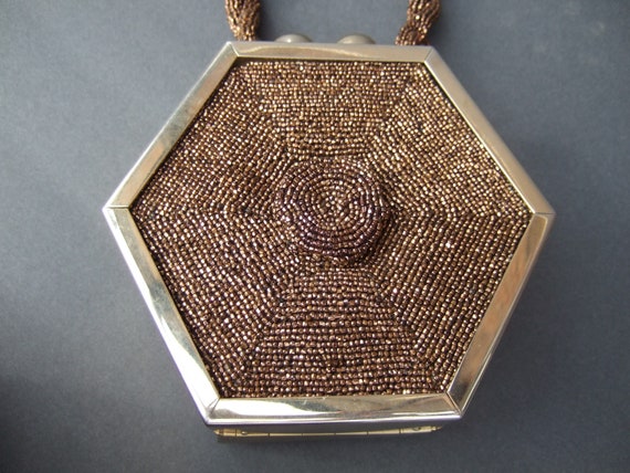 1940s Art Deco Copper Glass Hand Beaded Hexagon S… - image 5