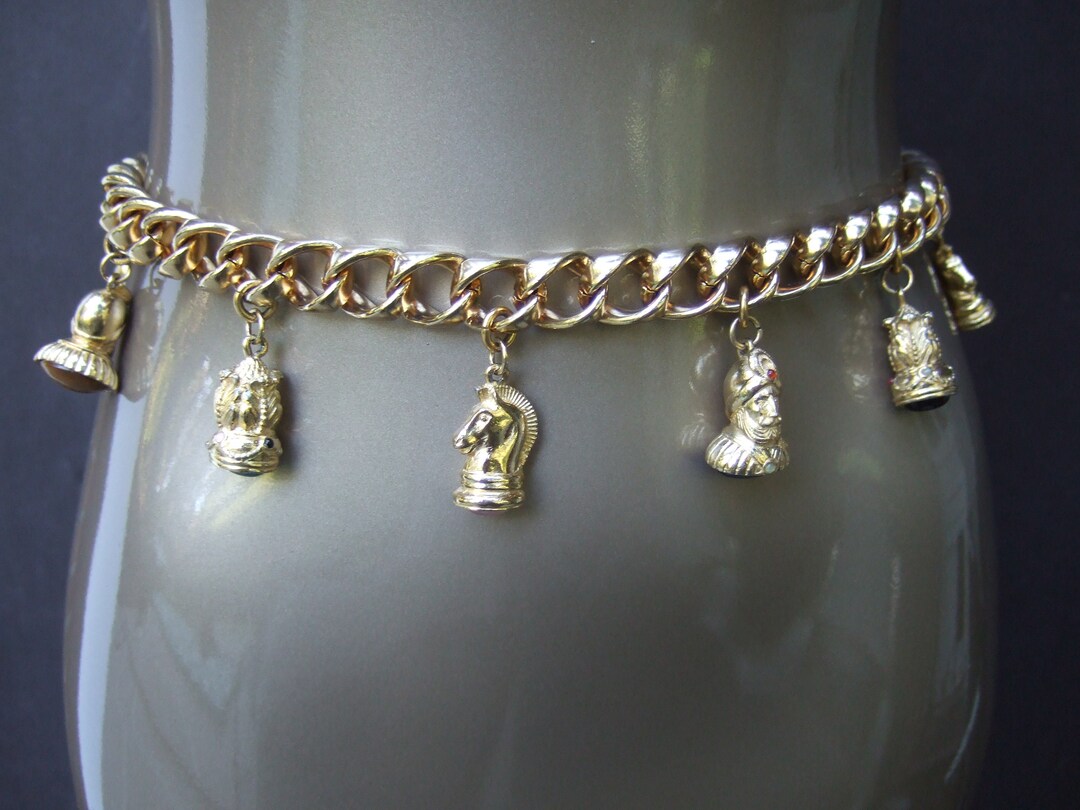 Vintage Judith Leiber Charm Belt Judith Leiber Vintage Black Crocodile and Gold Chain Charm  main image 4