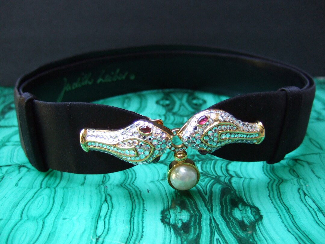 JUDITH LEIBER Opulent Crystal Jeweled Serpent Buckle Black  display picture 1