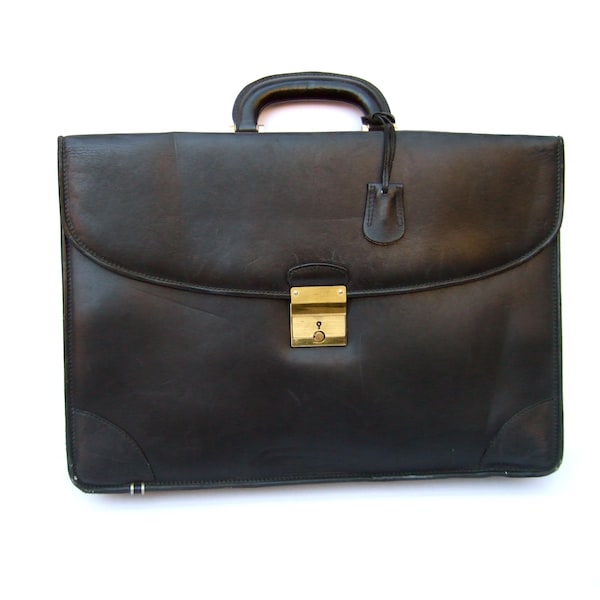 GUCCI Italy Black Leather Unisex Attache - Briefcase c 1980s "Fair to Good Vintage Condition"