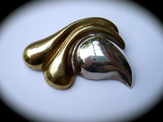 Sterling Silver & Brass Sinuous Curved Puffy Arti… - image 2