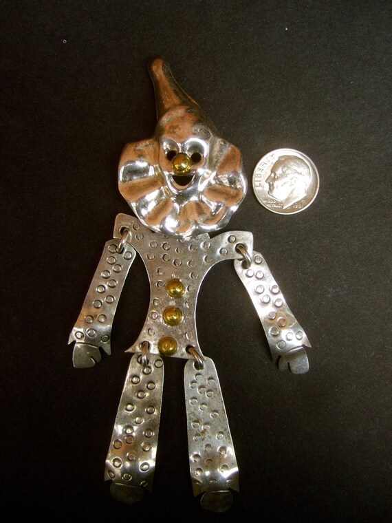 Massive Sterling Articulated Clown Brooch c 1980s - image 4