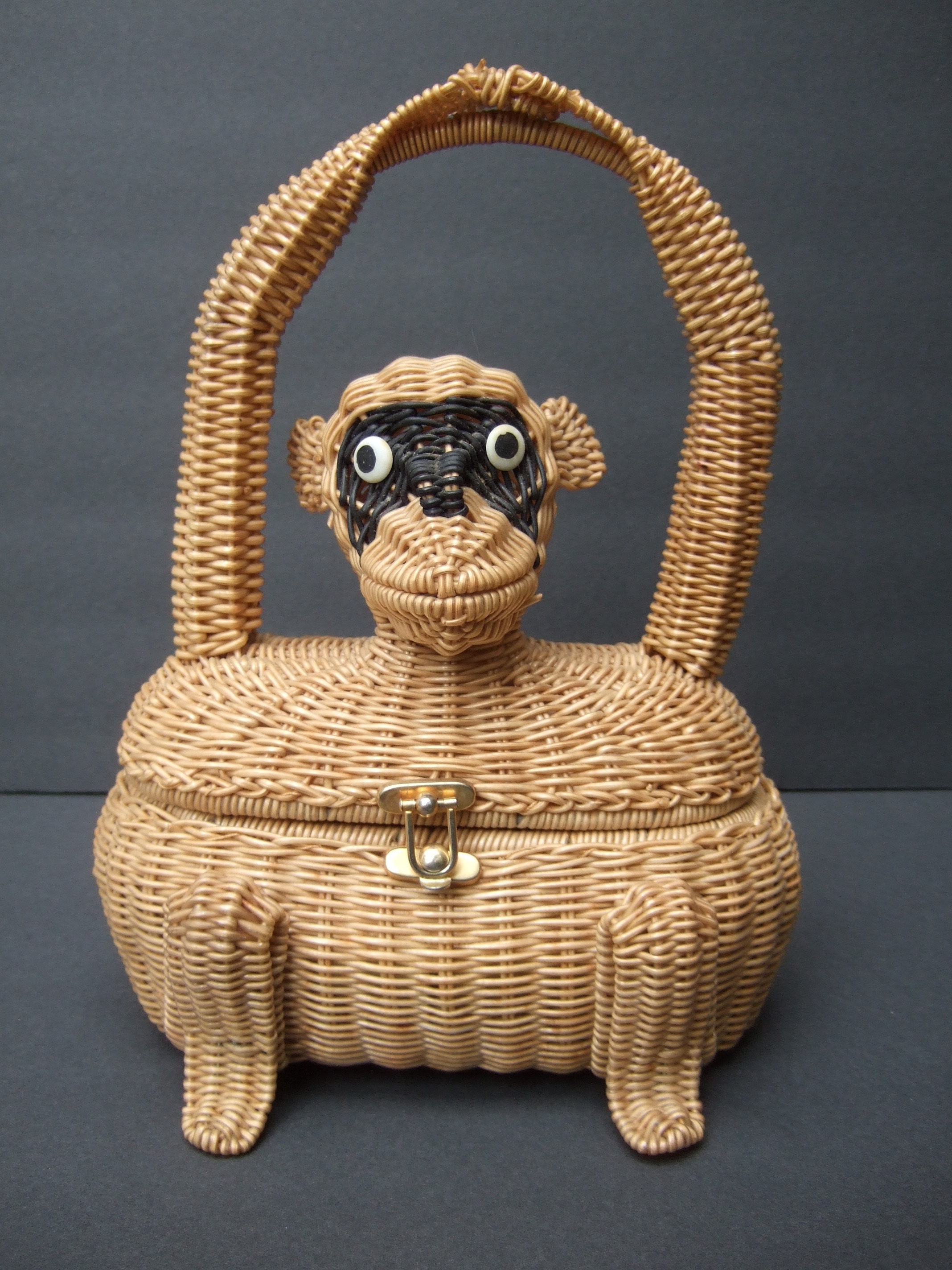 Charming Whimsical Extremely Rare Wicker Monkey Handbag Designed