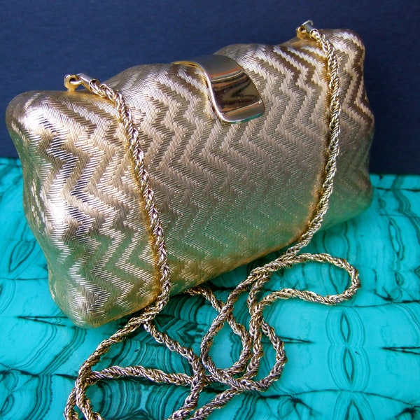 SAKS FIFTH AVENUE Opulent Italian Gilt Metal Minaudiere' Evening Bag c 1970s