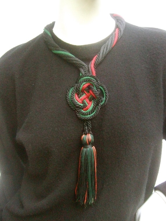 Cashmere Tassel Collar Black Sweater c 1970s - image 2