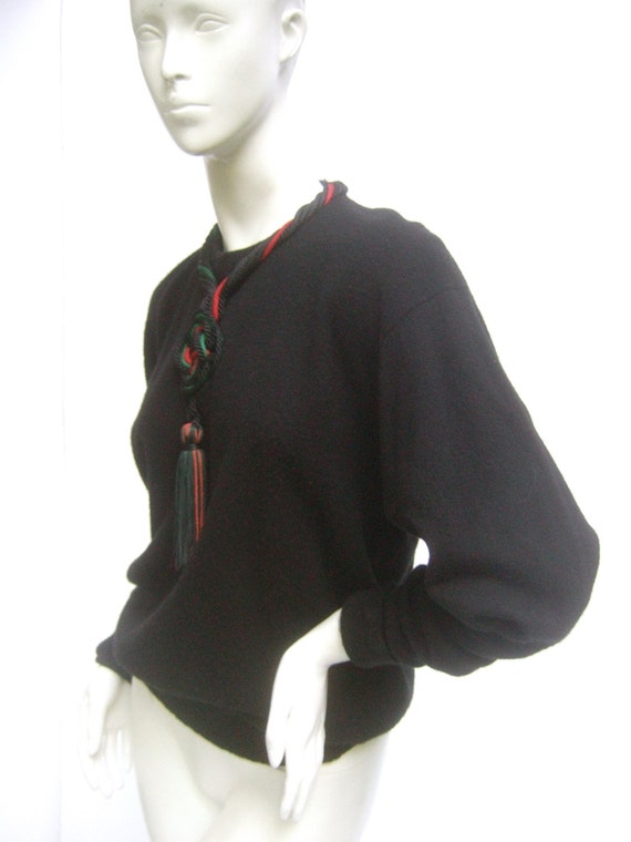 Cashmere Tassel Collar Black Sweater c 1970s - image 3