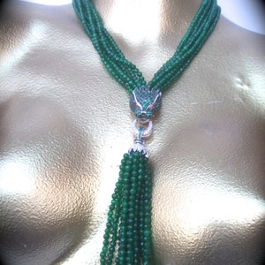 Opulent Green Crystal Panther Tassel Necklace image 5