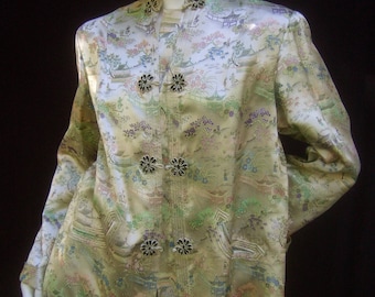 Chinoiserie Sumptuous Satin Illustrated Evening Jacket c 1960