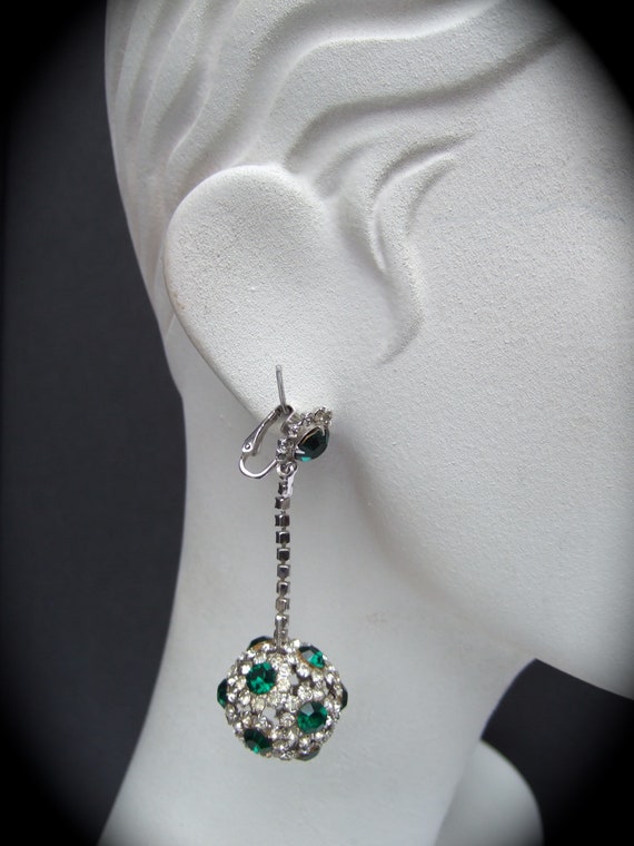 1960s Dangling Emerald & Diamante Crystal Costume… - image 3