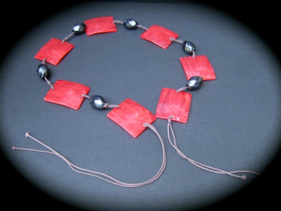 Resin Tile Beaded String Cord Tie Belt c 1980s - image 2