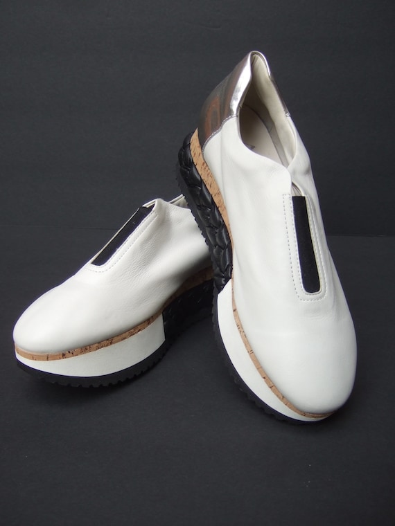 ATTILIO GIUSTI LEOMBRUNI Italian Women s Avant Garde Bone Leather Cork Trim Shoes Size 39.5 Etsy