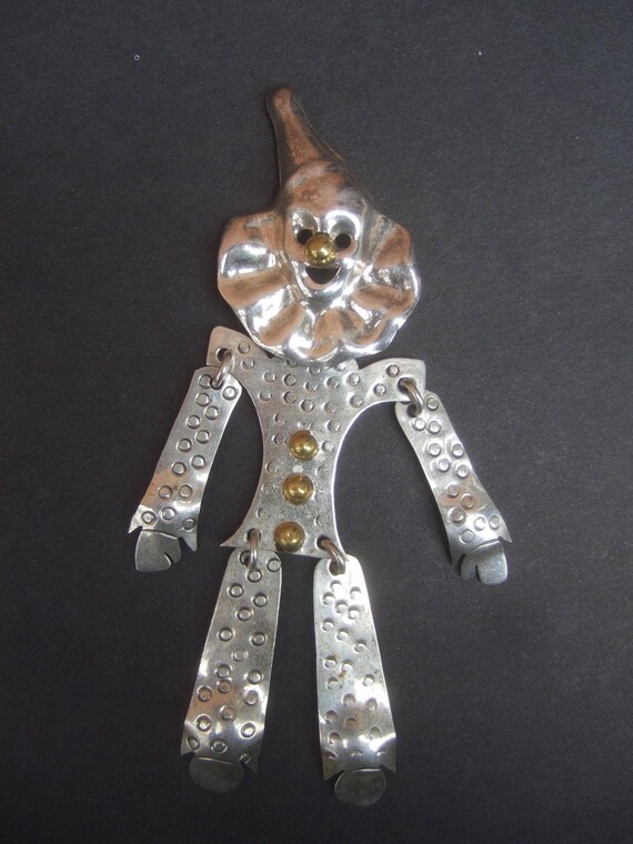 Massive Sterling Articulated Clown Brooch c 1980s - image 2