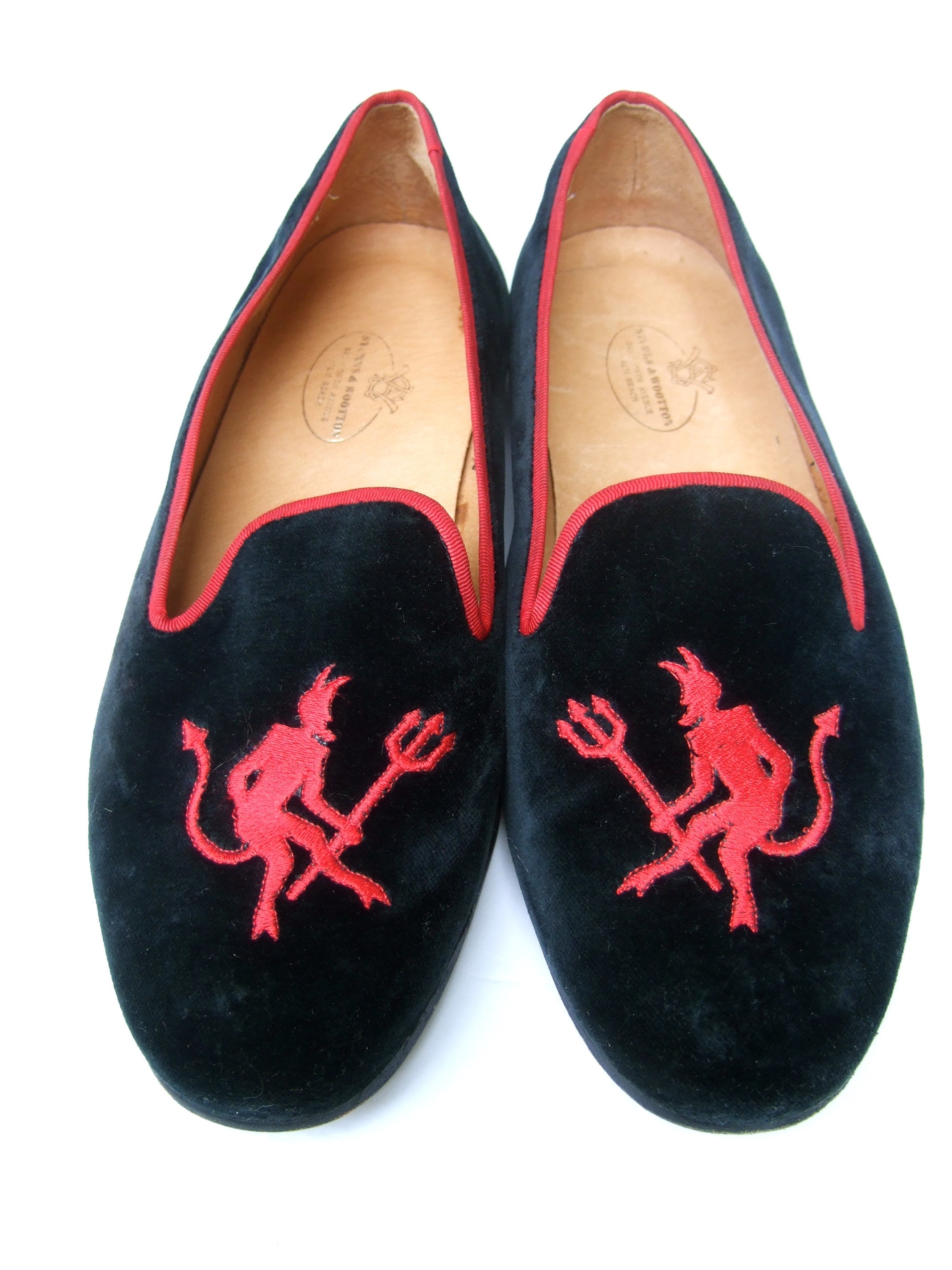 STUBBS & WOOTTON Whimsical Red Embroidered Black Velvet