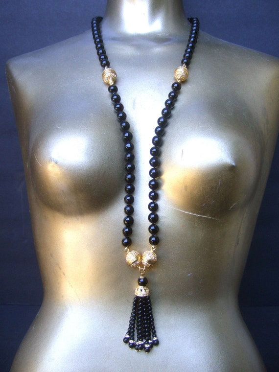 Opulent Ebony Glass Beaded Sautoir Necklace c 198… - image 2