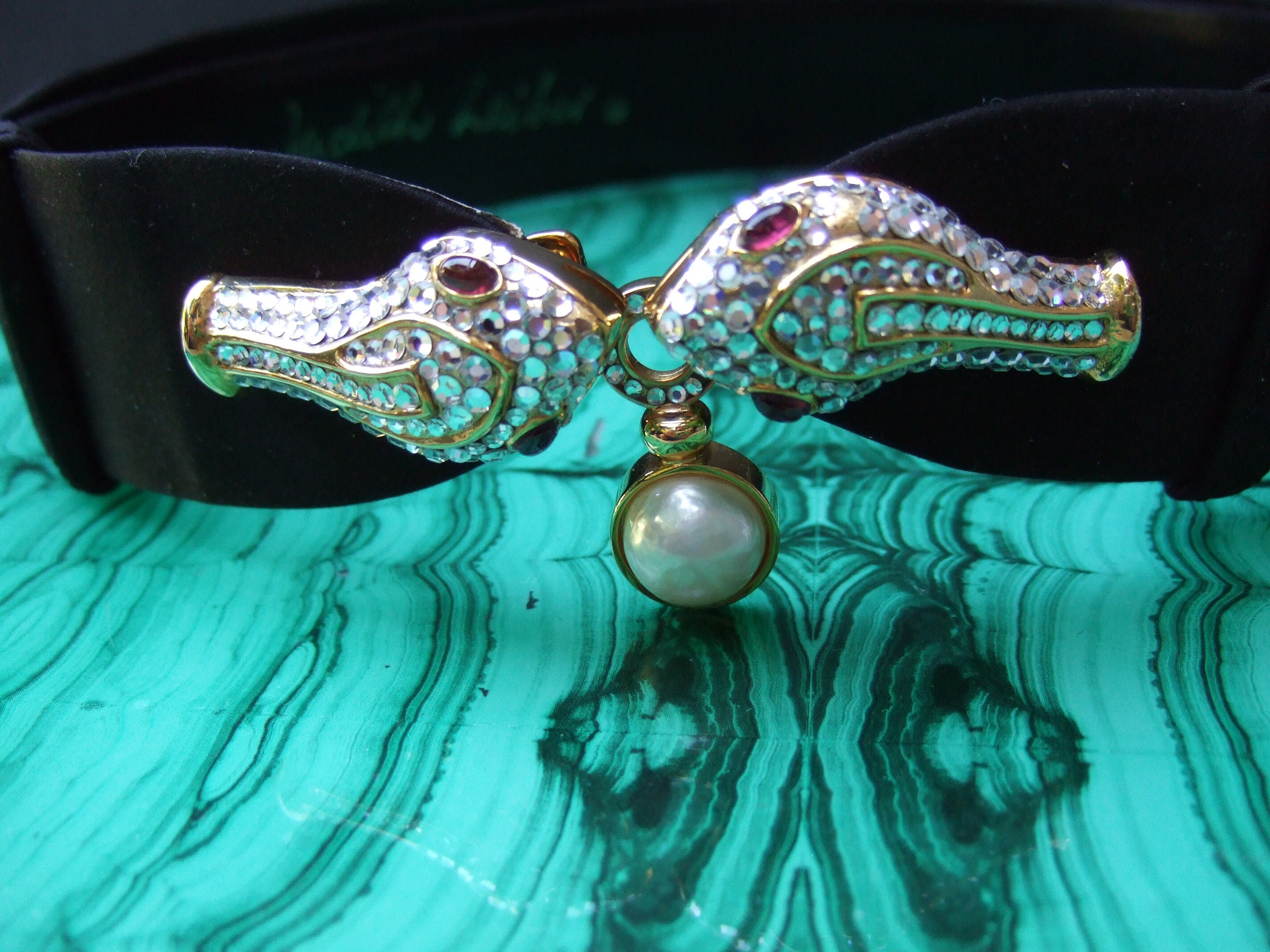 Judith Leiber Vintage Black Snakeskin Crystal Encrusted Pearl Skinny Belt JUDITH LEIBER SWAROVSKI CRYSTAL LOTUS FLOWER GEM CUPC… - Gem main image 3