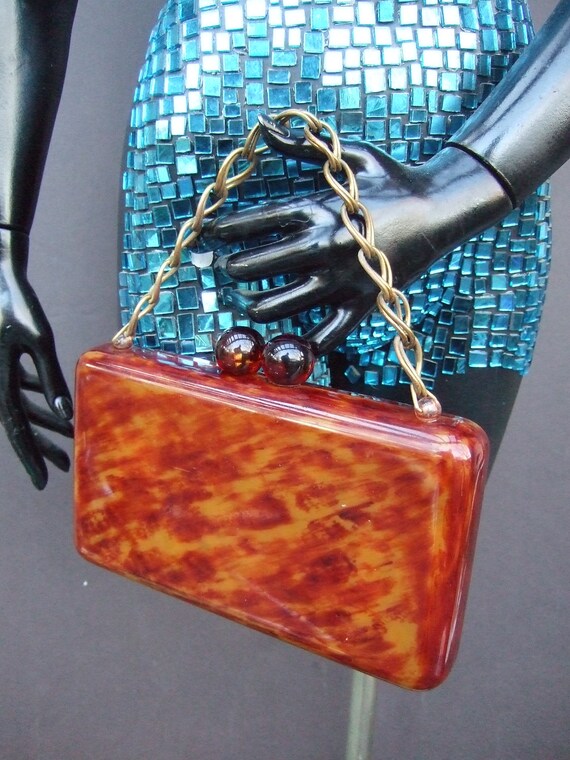 Sleek Tortoise Shell Lucite Rectangular Box Purse… - image 2
