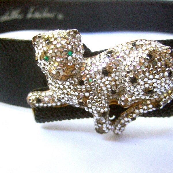 JUDITH LEIBER Opulent Crystal Encrusted Panther Buckle Belt