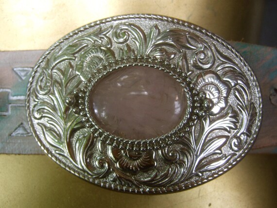 Exotic Pale Pink Agate Tooled Leather Southwester… - image 7