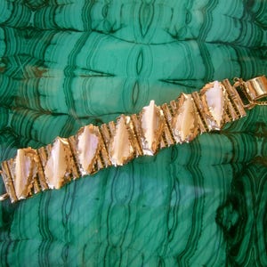 Elegant Carved Mother of Pearl Gilt Metal Link Bracelet by Kafin NY image 2