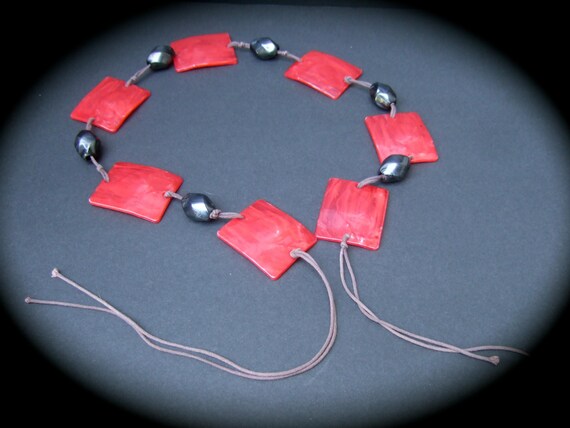 Resin Tile Beaded String Cord Tie Belt c 1980s - image 6