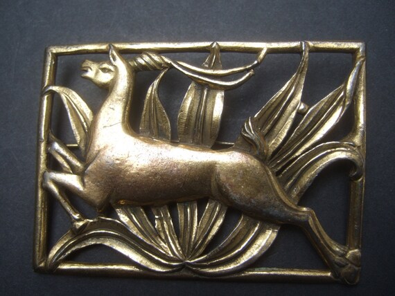 ART DECO Leaping Gazelle Gilt Brooch c 1940s - image 2