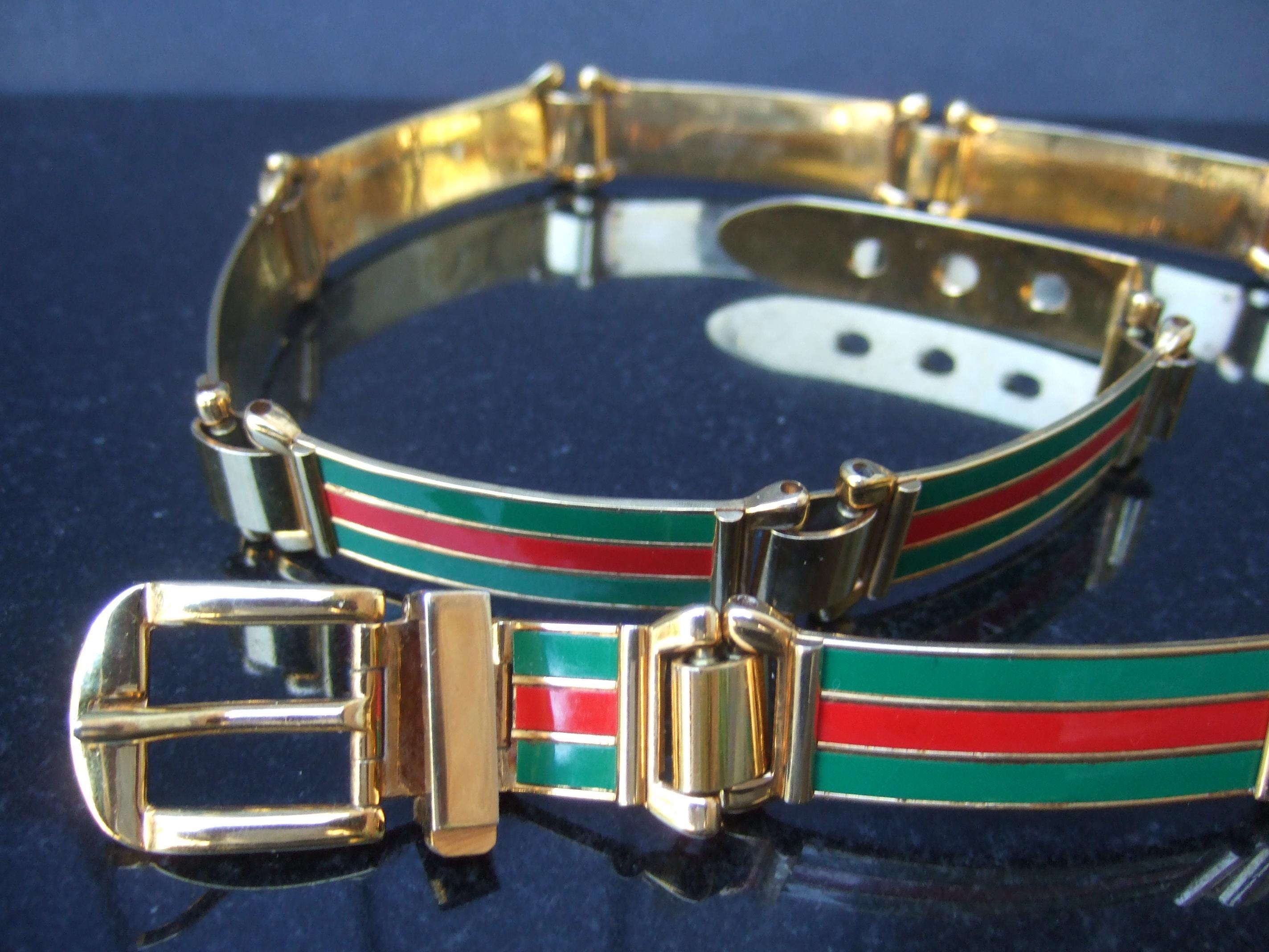 GUCCI Metal/Enamel Buckle Hip Belt Vintage 70s Blue Yellow Stripe Authentic Vintage Gucci GG Monogram RARE 1960 main image 2