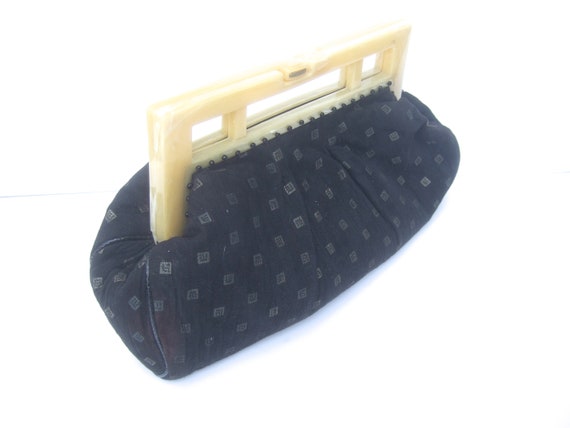 Stylish Black Suede Lucite Handle Large Scale Clu… - image 2