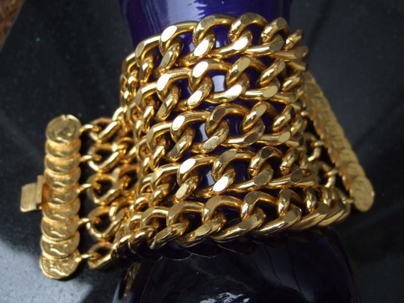Stylish Heavy Chunky Wide Gilt Chain Link Bracele… - image 5