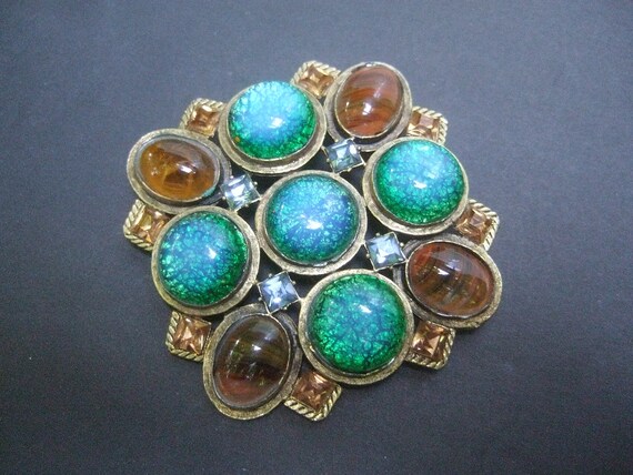 Massive Poured Glass Gilt Metal Cabochon Brooch c… - image 5