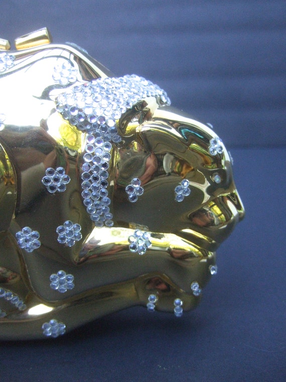 Opulent Gilt Metal Crystal Encrusted Feline-Cat M… - image 5