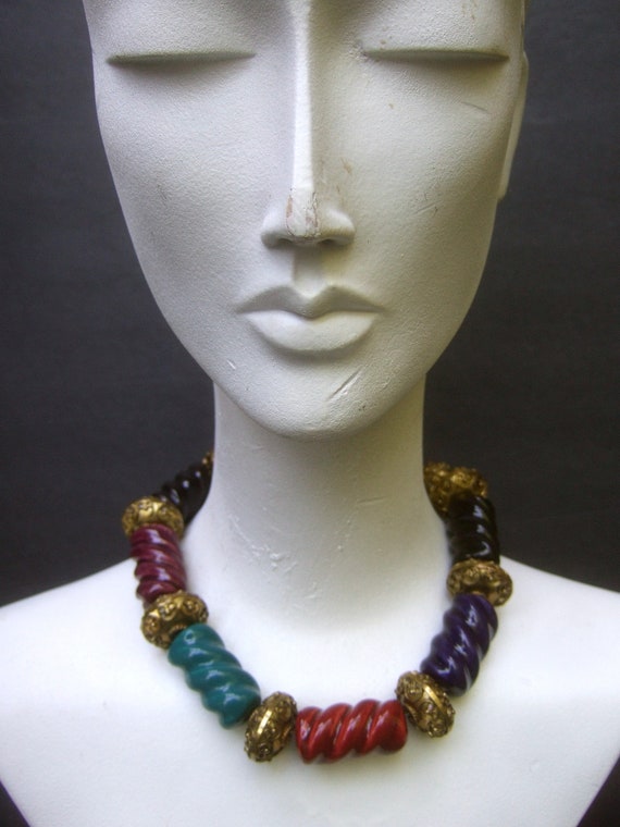 Exotic Ceramic & Brass Chunky Beaded Artisan Chok… - image 5