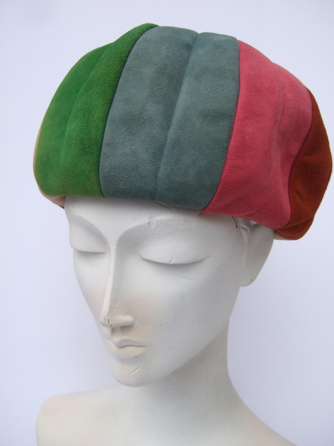 Mod 1970s Suede Panel Hat Deigned by Mr John New York - Paris