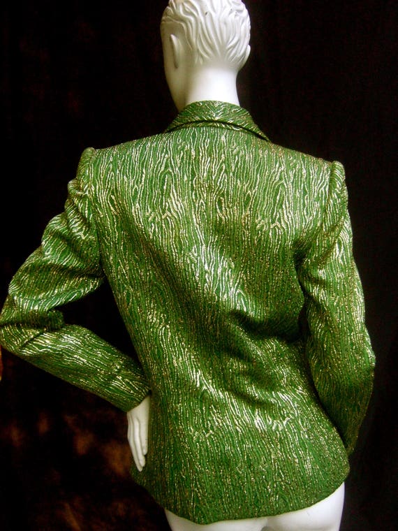 Luxurious Italian Chartreuse Metallic Lame Jacket… - image 4