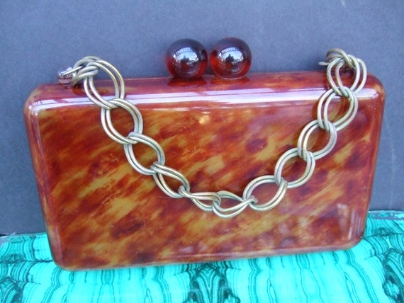 Sleek Tortoise Shell Lucite Rectangular Box Purse… - image 4