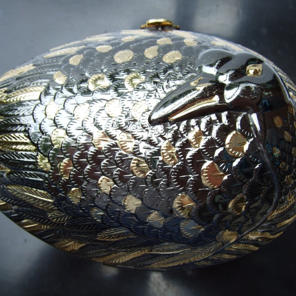 Opulent Mixed Metal Bird Design Minaudiere' Evening Bag c 1970s