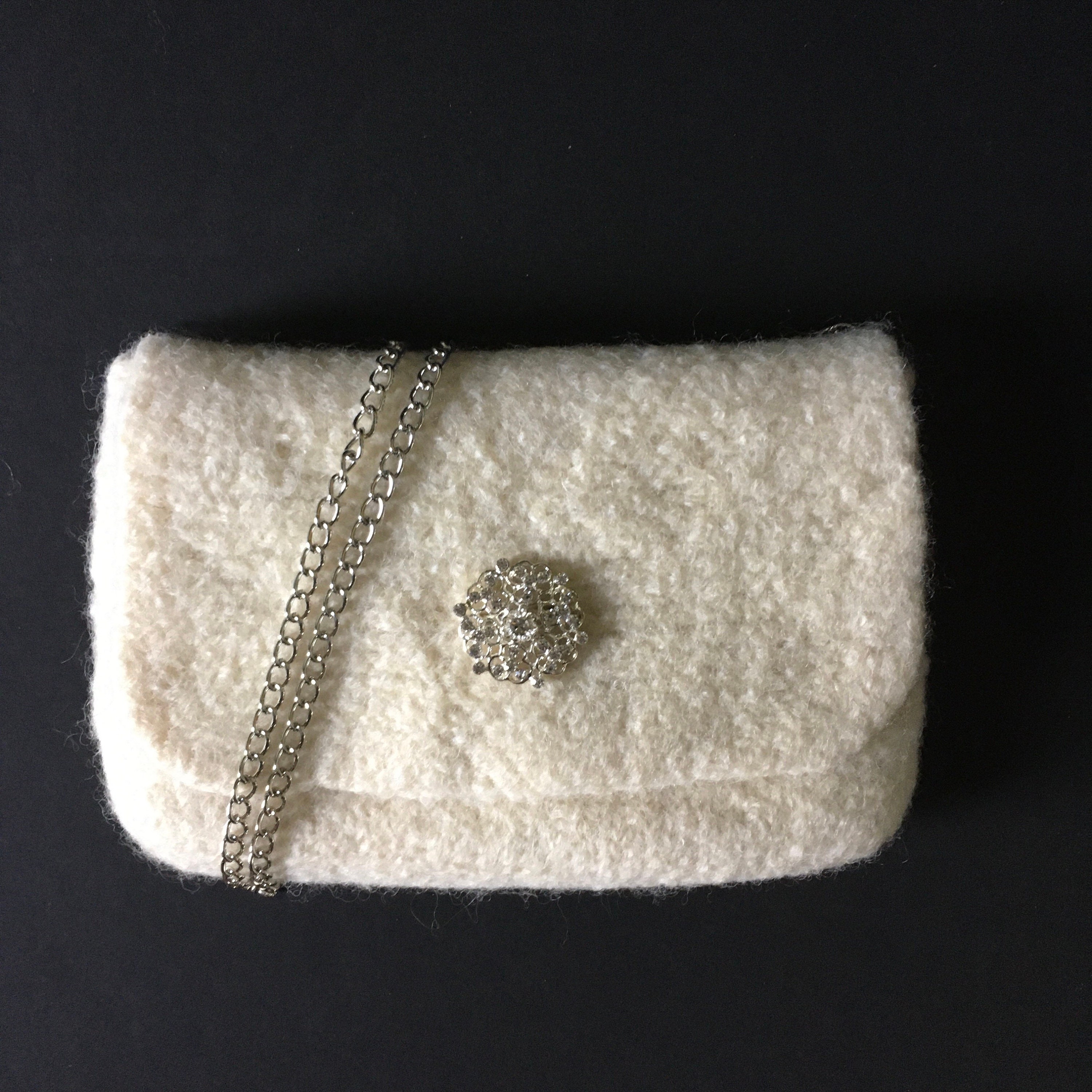 Cream Clutch Cream Evening Bag Ivory Purse Silver Bling Pin Crossbody