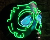 ZOMBIE- LED Light Up Half Mask,Airbrushed,El Wire,Zomboy,Handmade,Halloween,Burning Man,Rave,Scary Mask,Day Of The Dead,Cosplay,White Walker